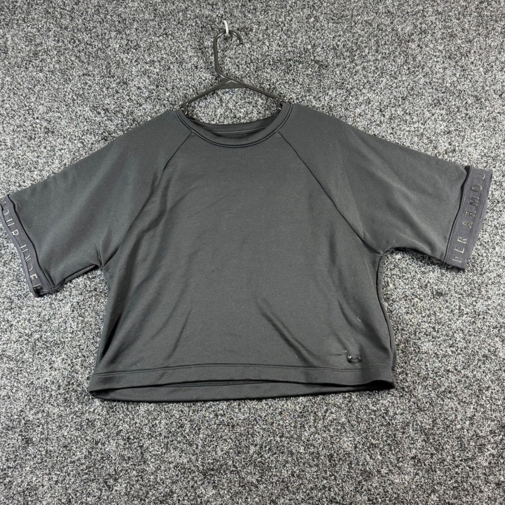 Under Armour Mens Black Short Sleeve Cropped Sweatshirt Loose Fit Size Medium